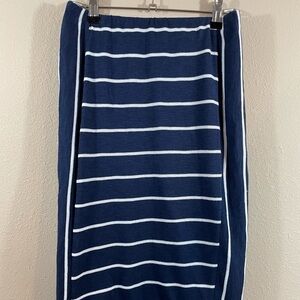 Renee C Women's navy blue white striped lined midi skirt, sz S, EUC‎